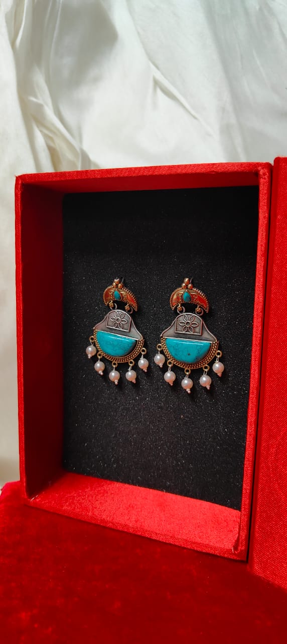 Handcrafted blue stone studded earrings for women - Trendia Jewellery