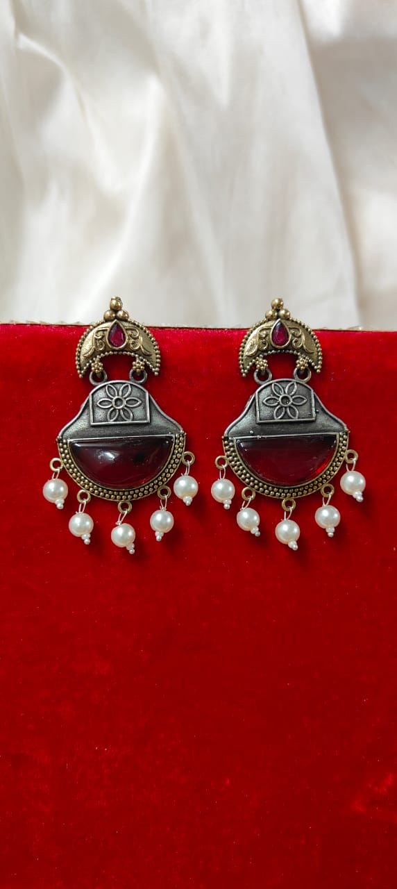 Handcrafted red stone studded earrings for women - Trendia Jewellery