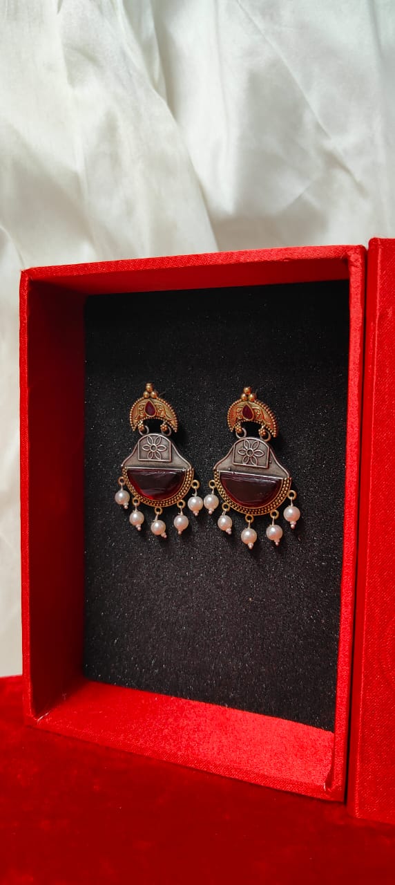 Handcrafted red stone studded earrings for women - Trendia Jewellery