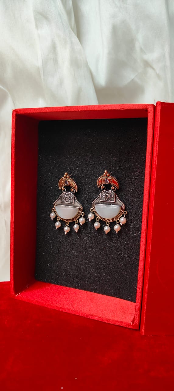 Grey stone studded earrings for women - Trendia Jewellery