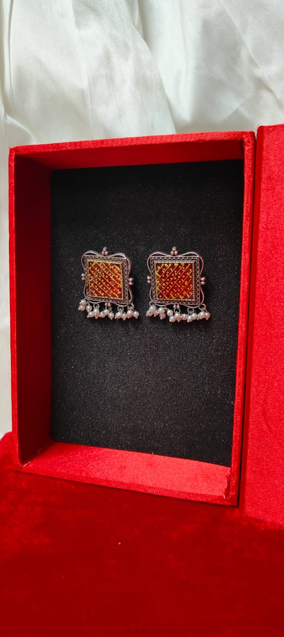 Hand painted red & yellow earrings for women - Trendia Jewellery