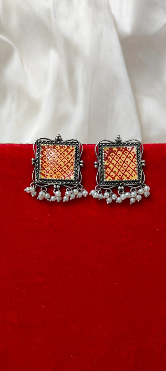 Red & yellow hand painted earrings for women - Trendia Jewellery