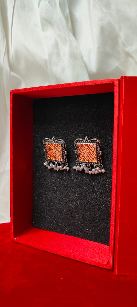 Red & yellow hand painted earrings for women - Trendia Jewellery