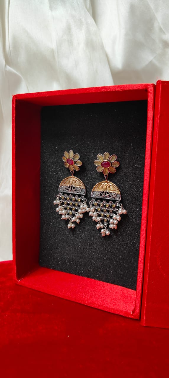 Dual tone jhumka earrings for women - Trendia Jewellery