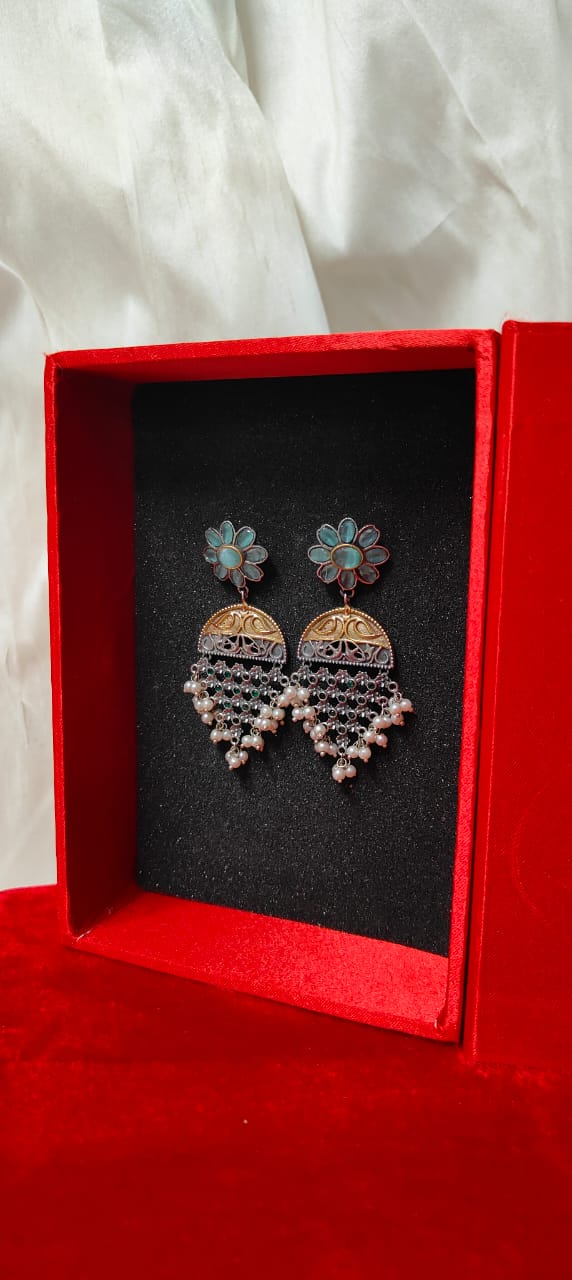 Turquoise blue dual toned earrings for women - Trendia Jewellery