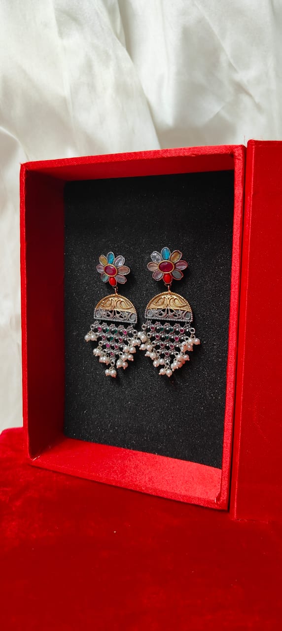 Dual tone multicolored dangle earrings for women - Trendia Jewellery