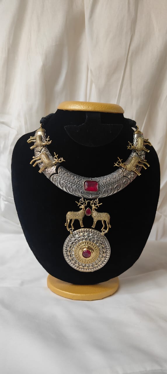 Women's dual tone boho red jewellery set with earrings - Saras