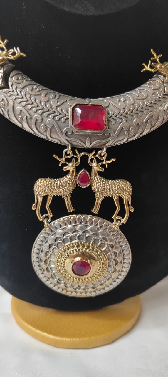 Women's dual tone boho red jewellery set with earrings - Saras