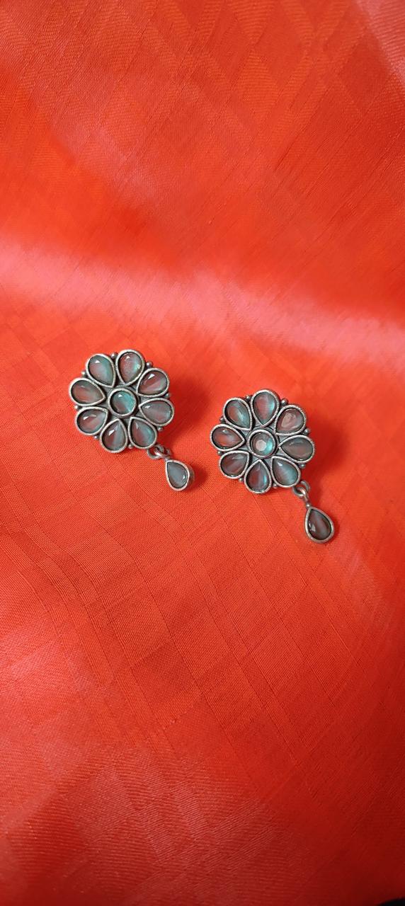 Turquoise blue minimal floral earrings for women