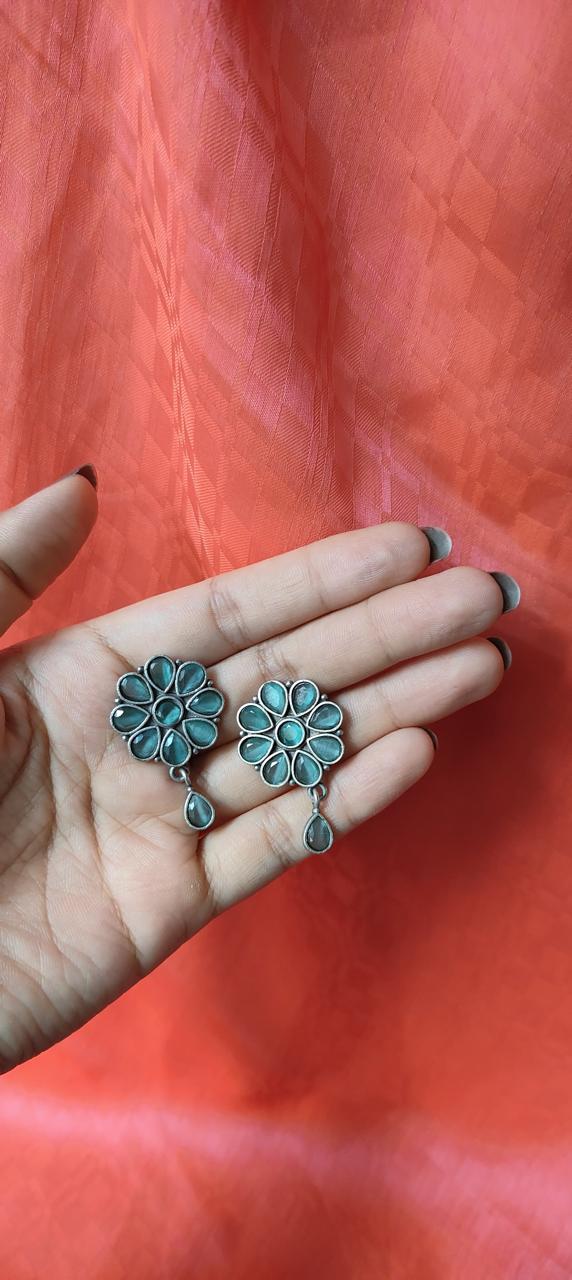 Turquoise blue minimal floral earrings for women