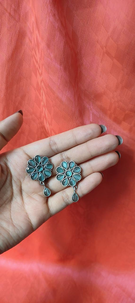 Turquoise blue minimal floral earrings for women