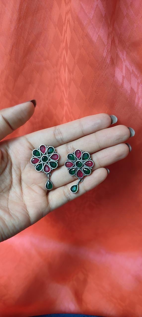 Multicolored floral earrings with tear drop embellishment