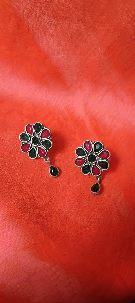 Multicolored floral earrings with tear drop embellishment