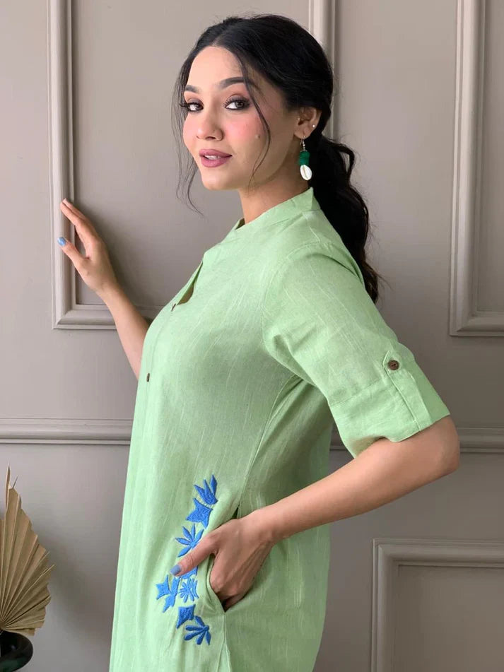 Women's Multi Color Embroidered Cotton Kurta And Palazzo Set