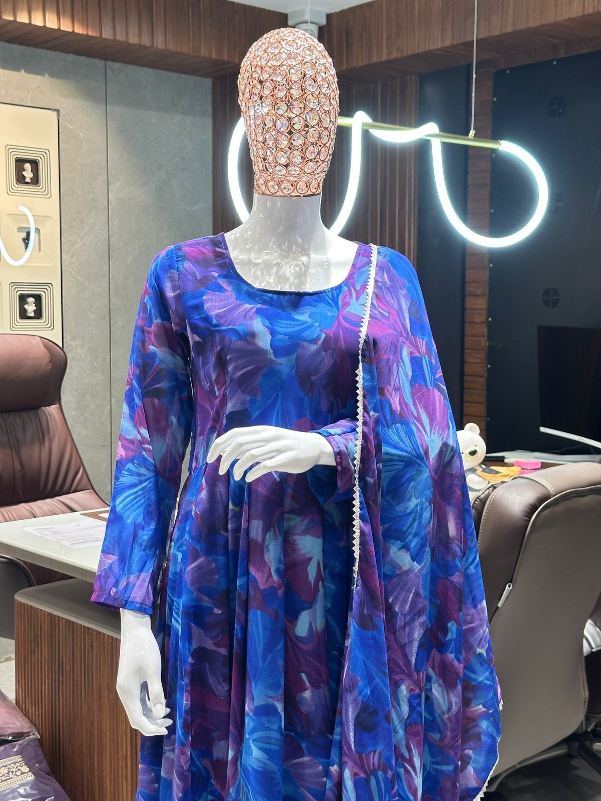 Women's Purple Georgette Printed Gown