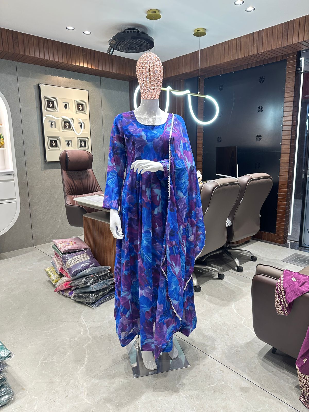 Women's Purple Georgette Printed Gown