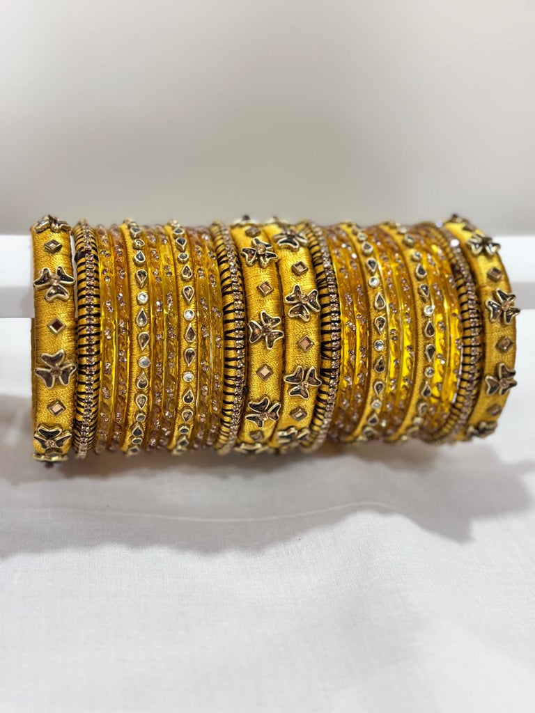 Women's Yellow Silk Thread Handmade Stone Bangles