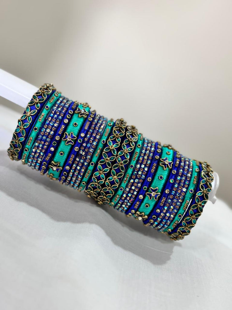 Women's Blue Silk Thread Handmade Stone Bangles