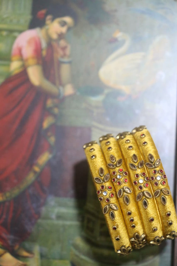 Women's Yellow Silk Thread Handmade Stone Bangles