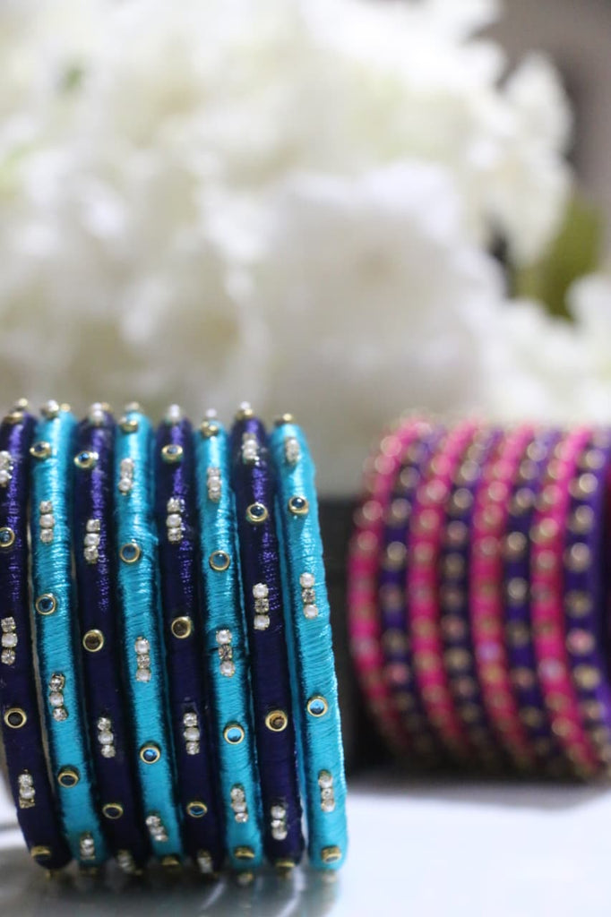 Women's Blue Silk Thread Handmade Stone Bangles