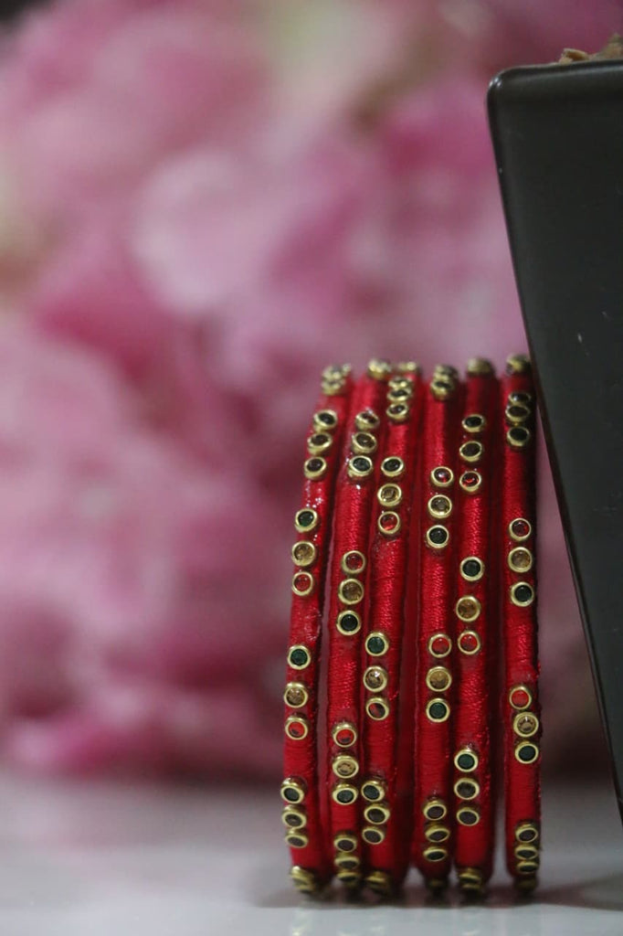 Women's Red Silk Thread Handmade Stone Bangles