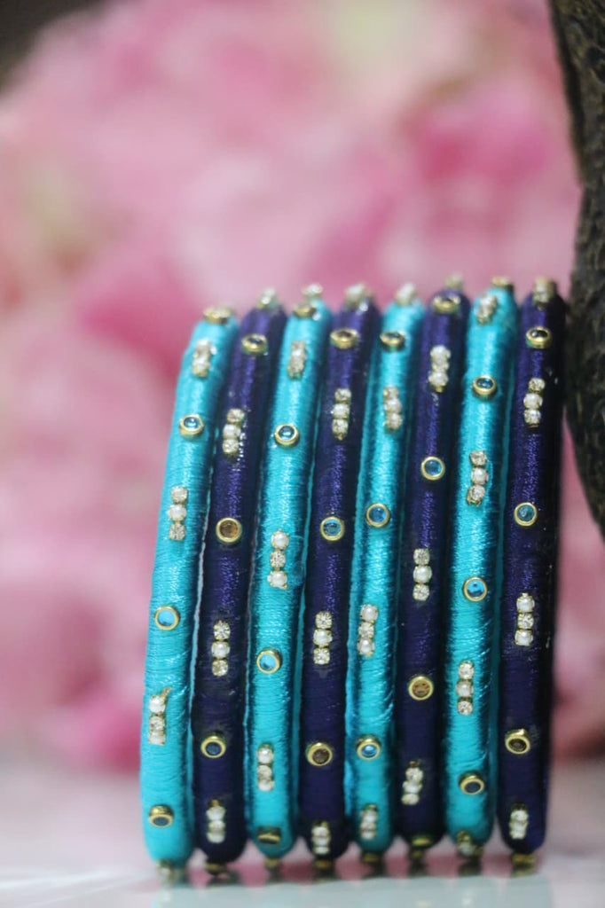 Women's Blue Silk Thread Handmade Stone Bangles