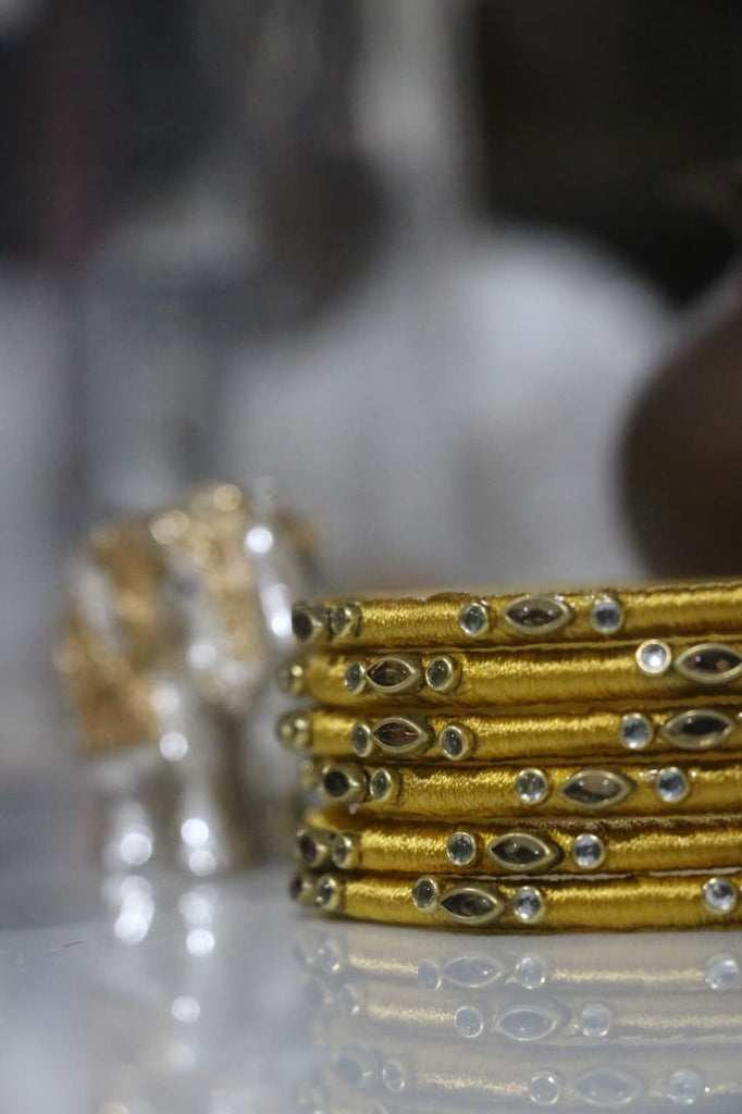 Women's Yellow Silk Thread Handmade Stone Bangles