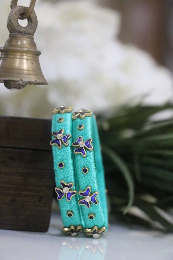 Women's Sky Blue Silk Thread Handmade Stone Bangles