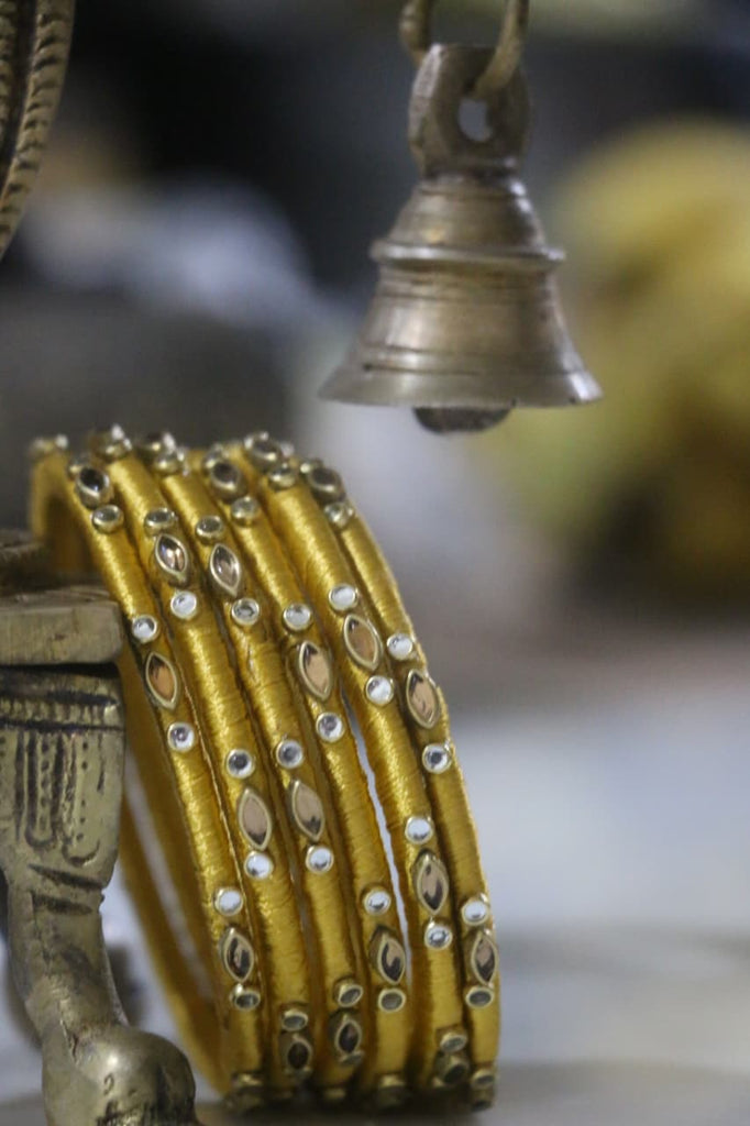 Women's Yellow Silk Thread Handmade Stone Bangles