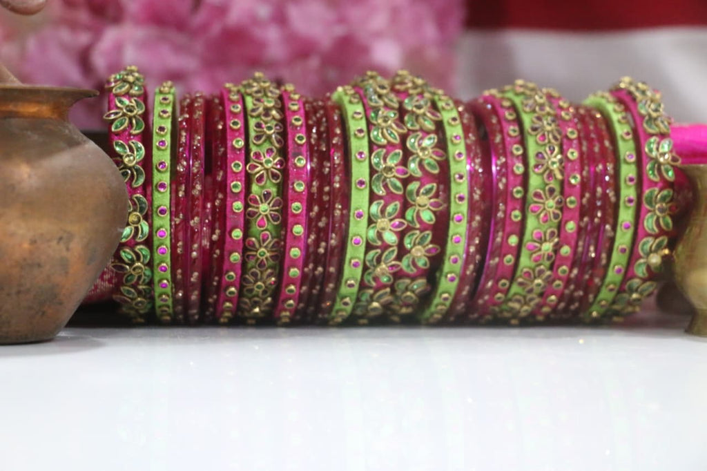 Women's Pink Silk Thread Handmade Stone Bangles