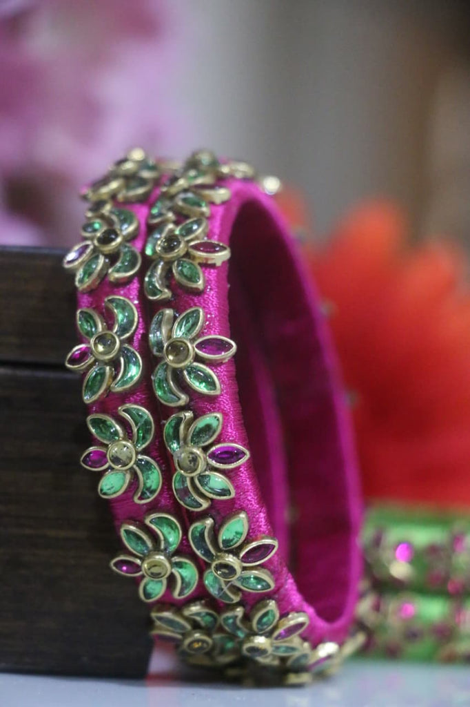 Women's Pink Silk Thread Handmade Stone Bangles