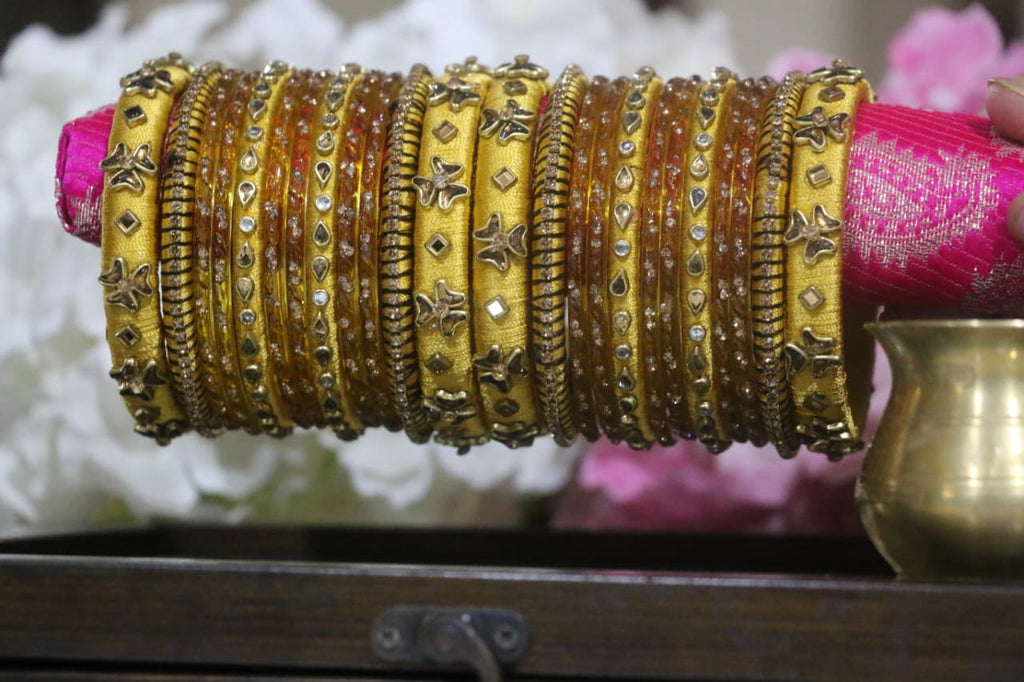 Women's Yellow Silk Thread Handmade Stone Bangles
