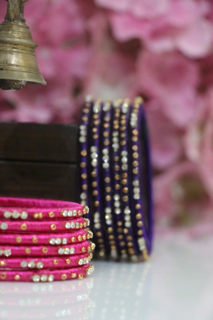 Women's Pink & Blue Silk Thread Handmade Stone Bangles