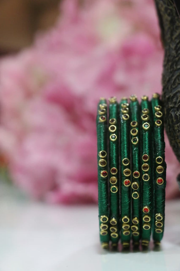 Women's Green Silk Thread Handmade Stone Bangles