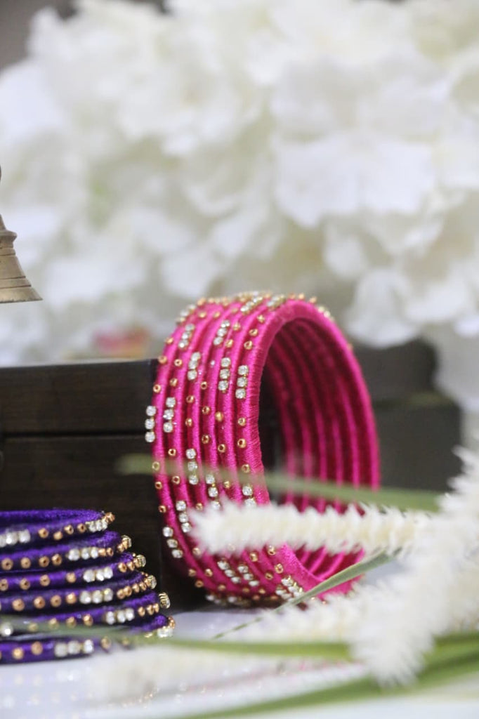 Women's Pink & Blue Silk Thread Handmade Stone Bangles