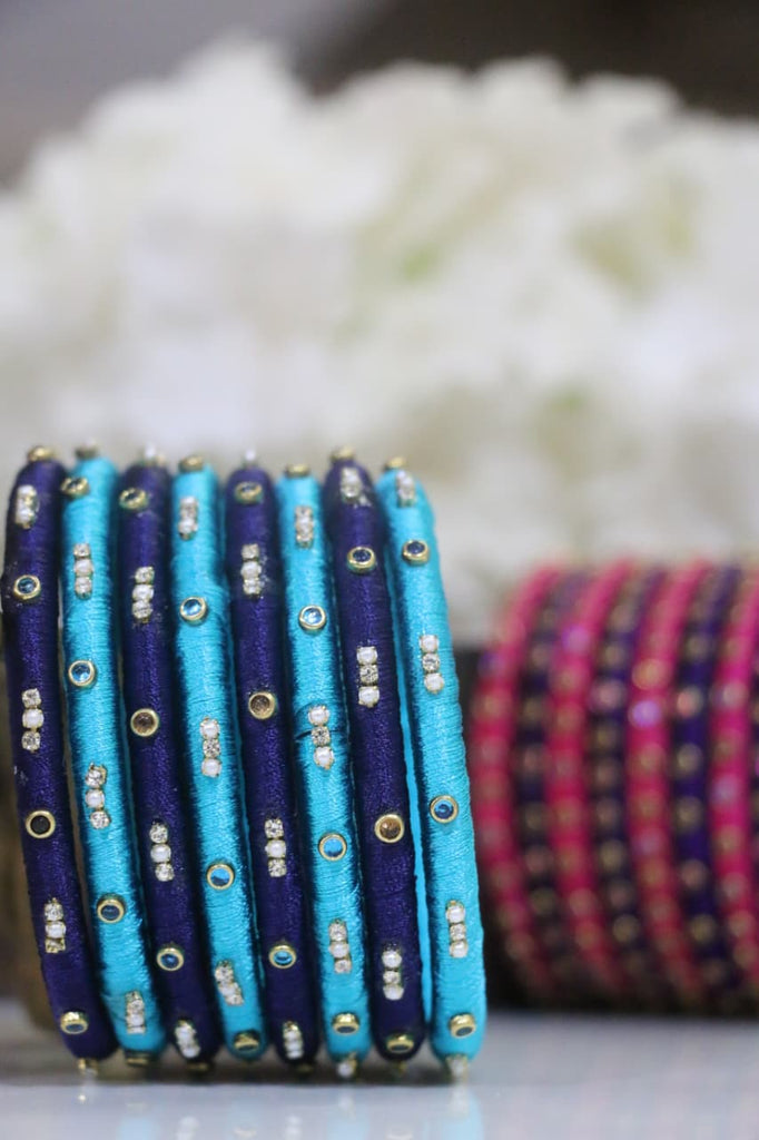 Women's Blue Silk Thread Handmade Stone Bangles