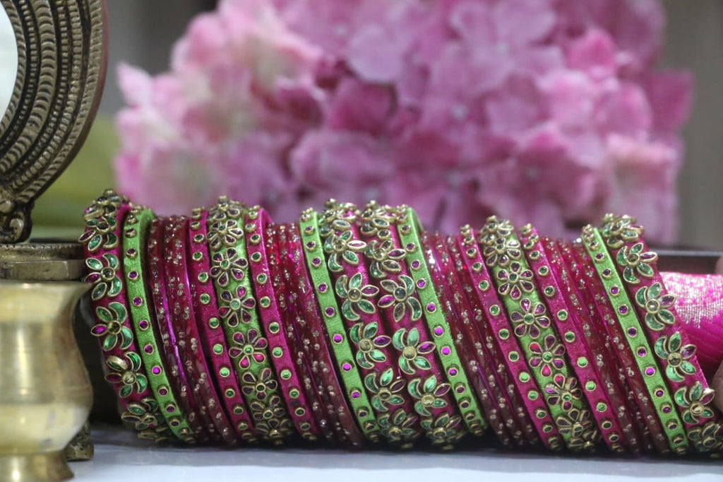 Women's Pink Silk Thread Handmade Stone Bangles