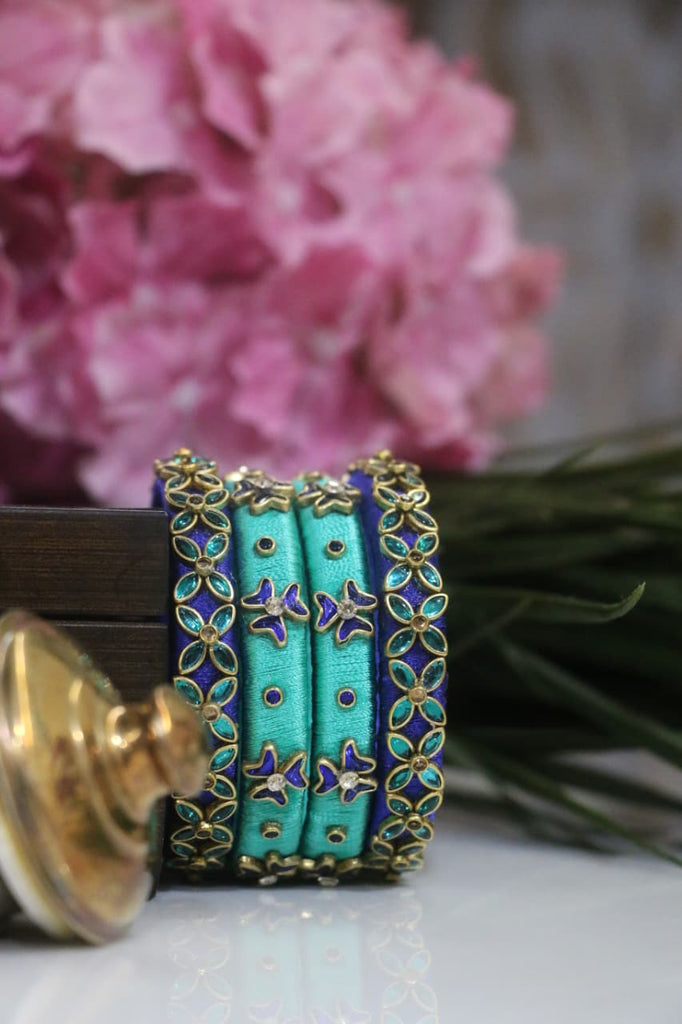 Women's Sky Blue Silk Thread Handmade Stone Bangles