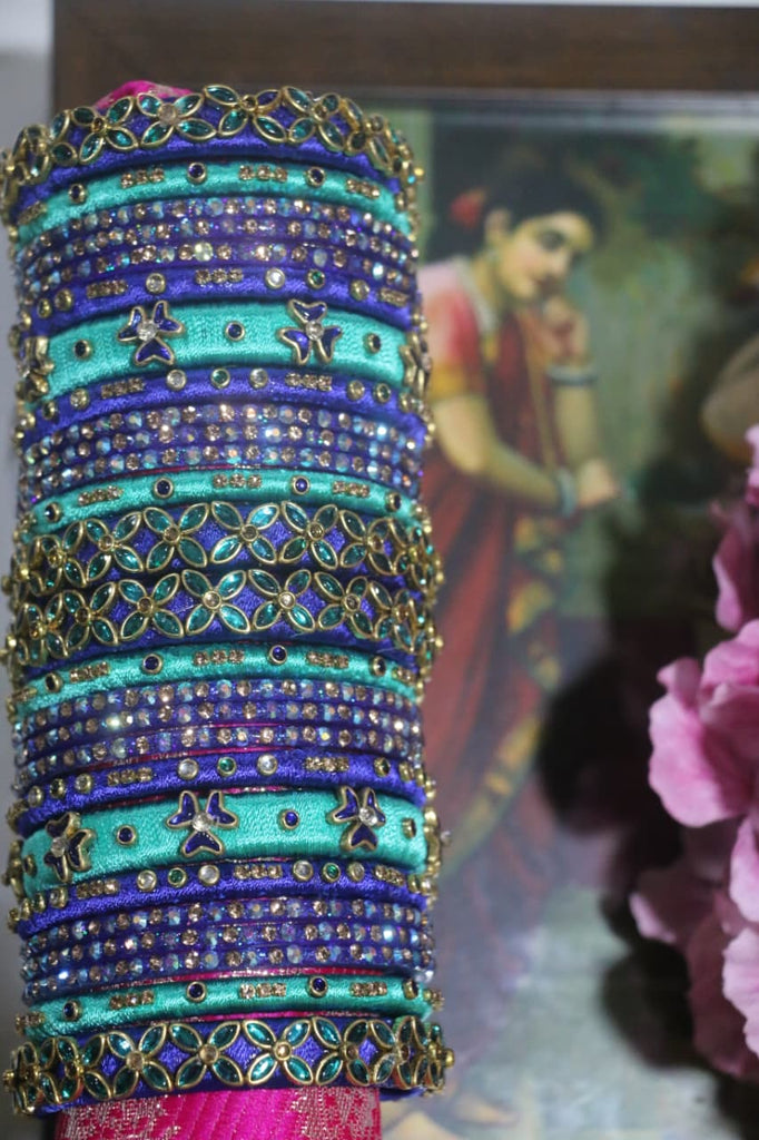 Women's Blue Silk Thread Handmade Stone Bangles