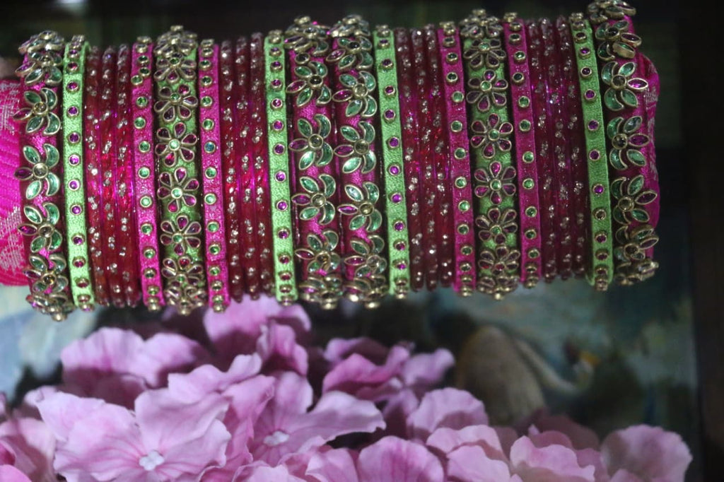 Women's Pink Silk Thread Handmade Stone Bangles