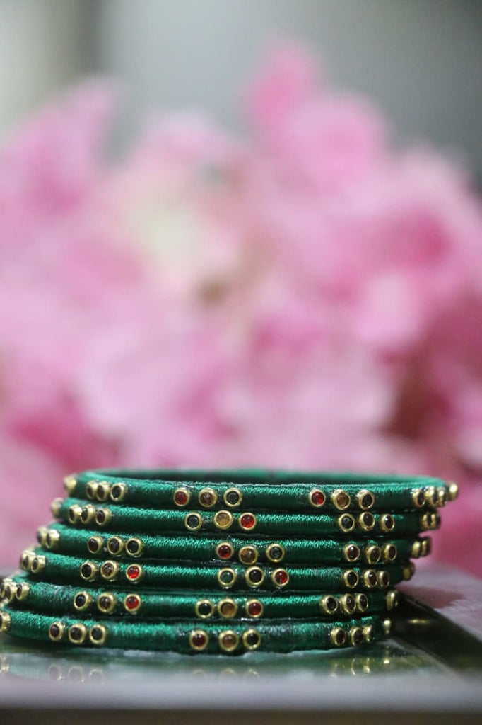 Women's Green Silk Thread Handmade Stone Bangles