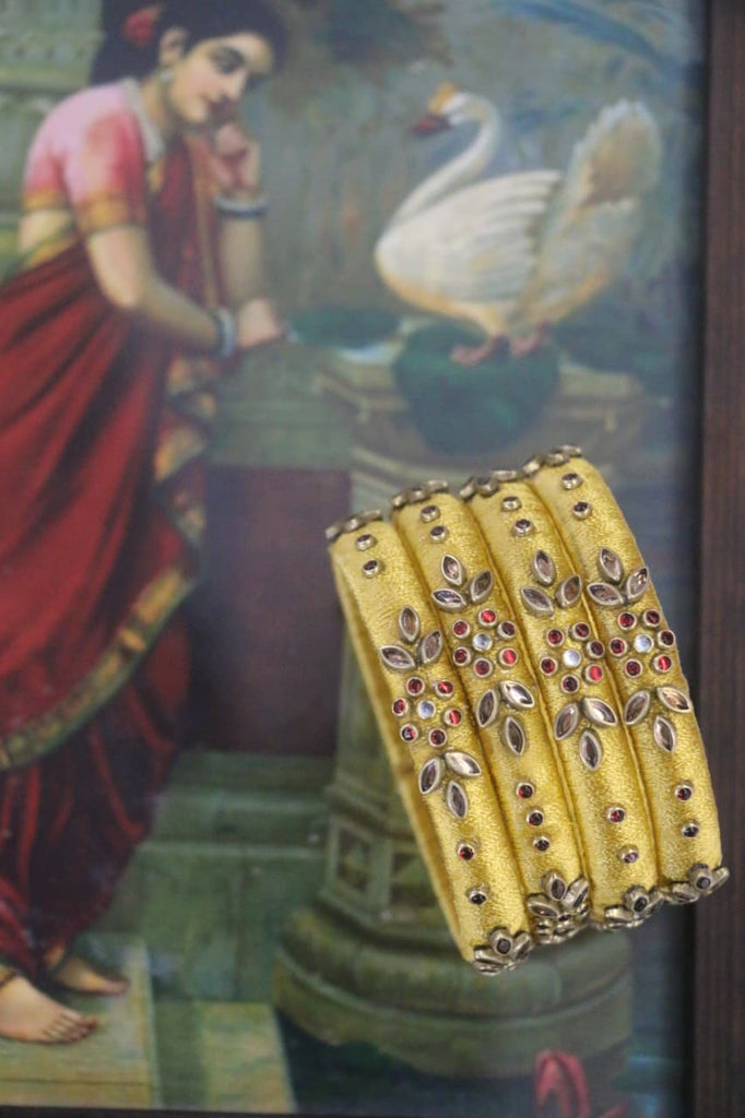 Women's Yellow Silk Thread Handmade Stone Bangles