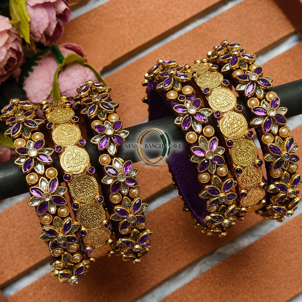 Women's Purple and Gold Stone Bangles Set