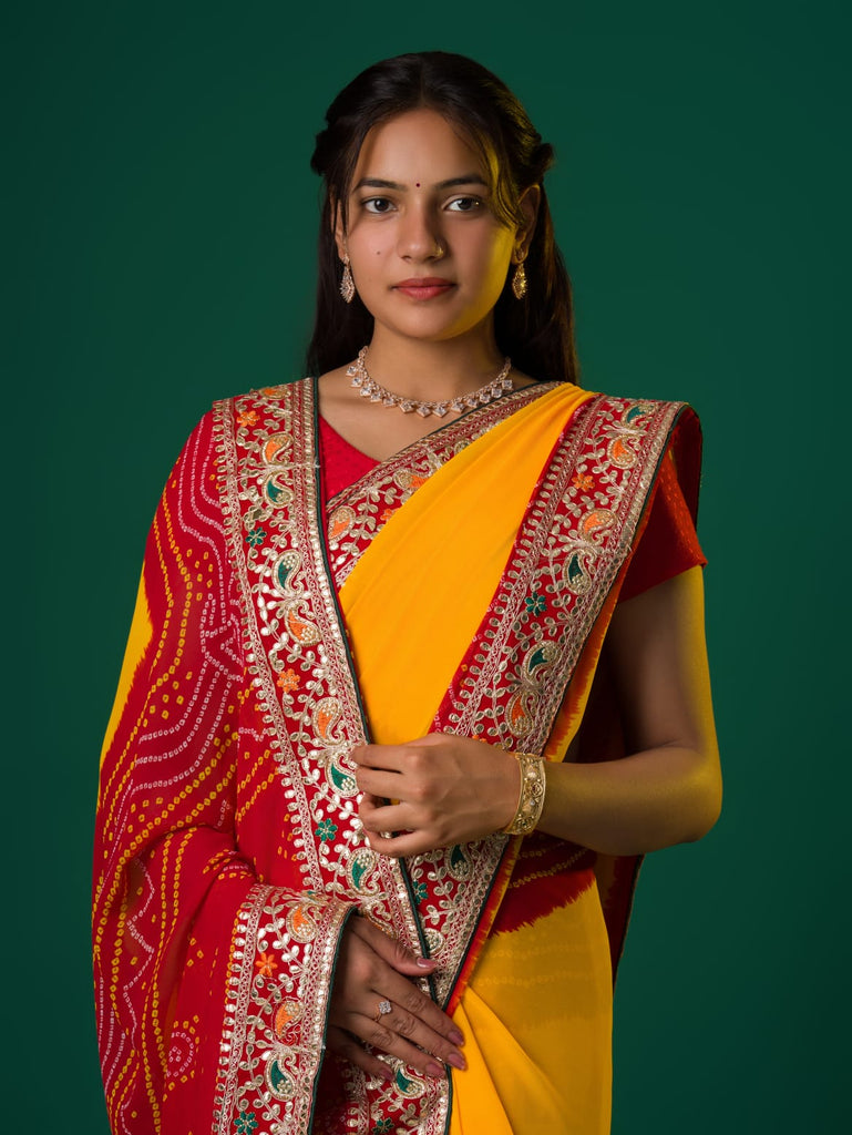 Women's Georgette Gotapatti Work Chunri Pomcha Saree