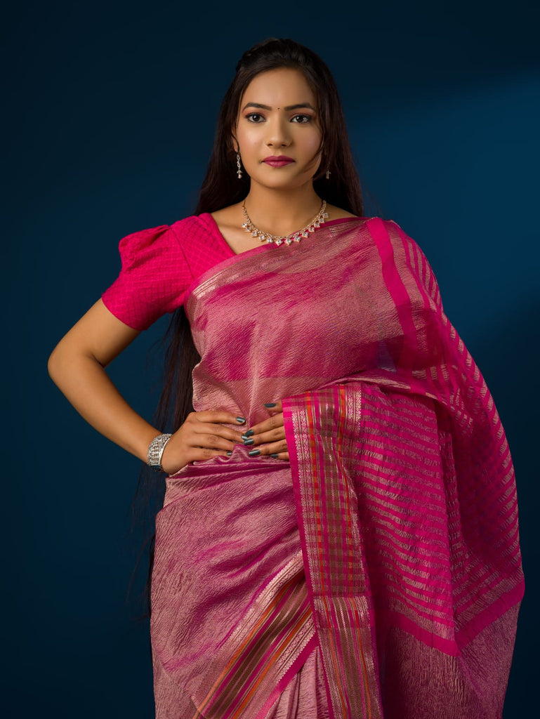 Women's Crush Tissue Silk Banarasi Border Saree INA
