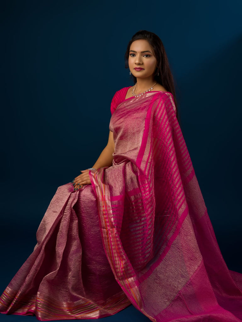 Women's Crush Tissue Silk Banarasi Border Saree INA