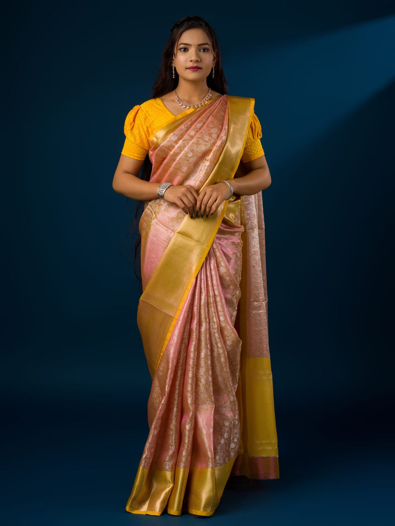 Women's Tissue Silk Banarasi Zari Flower weaving Saree KB