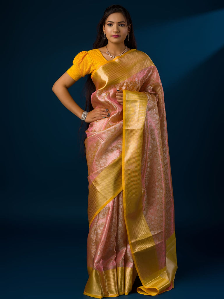 Women's Tissue Silk Banarasi Zari Flower weaving Saree KB
