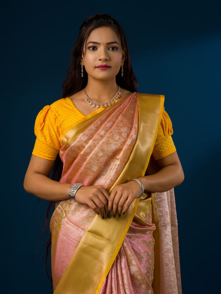 Women's Tissue Silk Banarasi Zari Flower weaving Saree KB