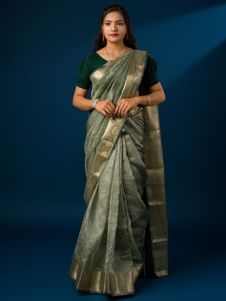 Women's Tissue Silk Banarasi Handloom Zari Border saree INA